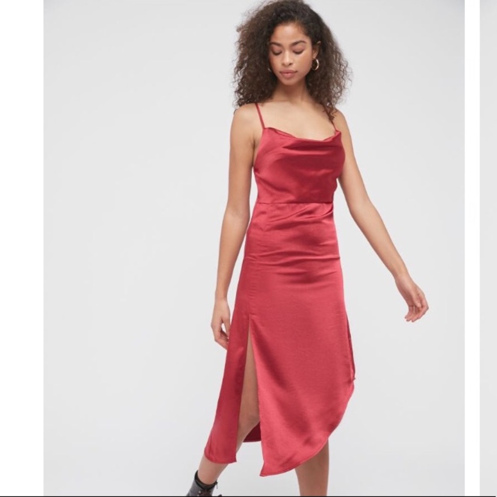UO Satin Slit Side Midi Dress